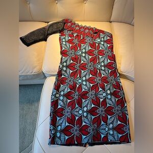 Elegant Red and Black Floral Dress